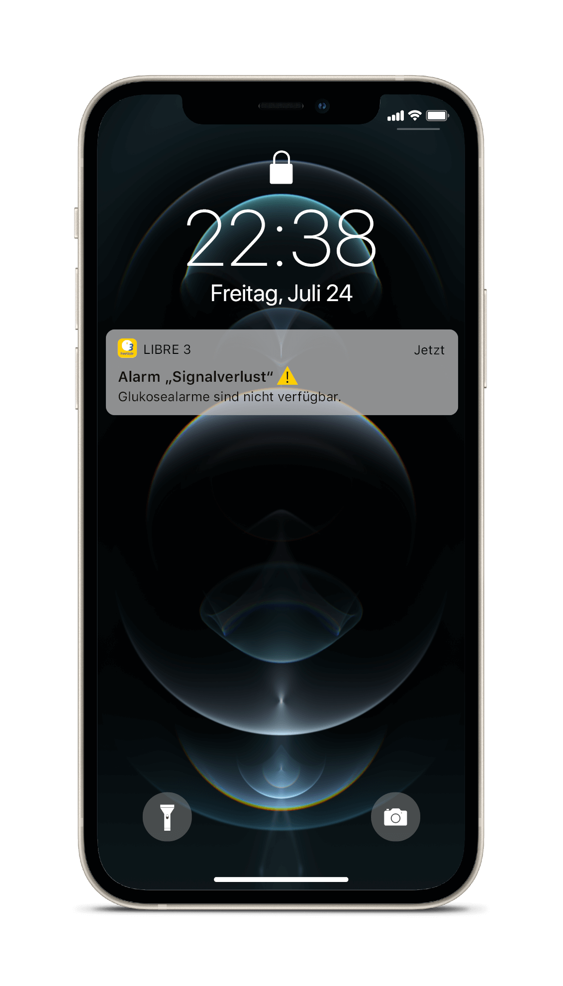 Screenshot von einem Smartphone: Alarm bei Signalverlust als Pushbenachrichtigung