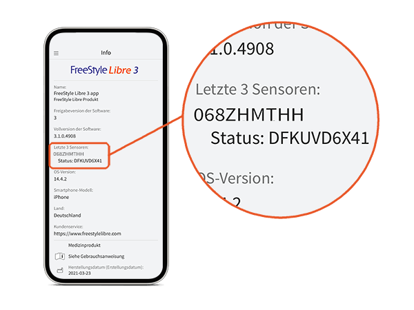 Seriennummer in der FreeStyle Libre 3 App